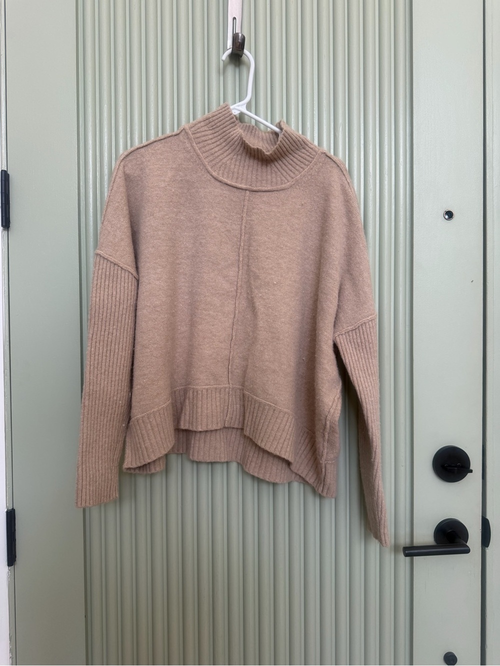 Maeve Camel Mock Neck Ribbed Sweater from Anthropologie